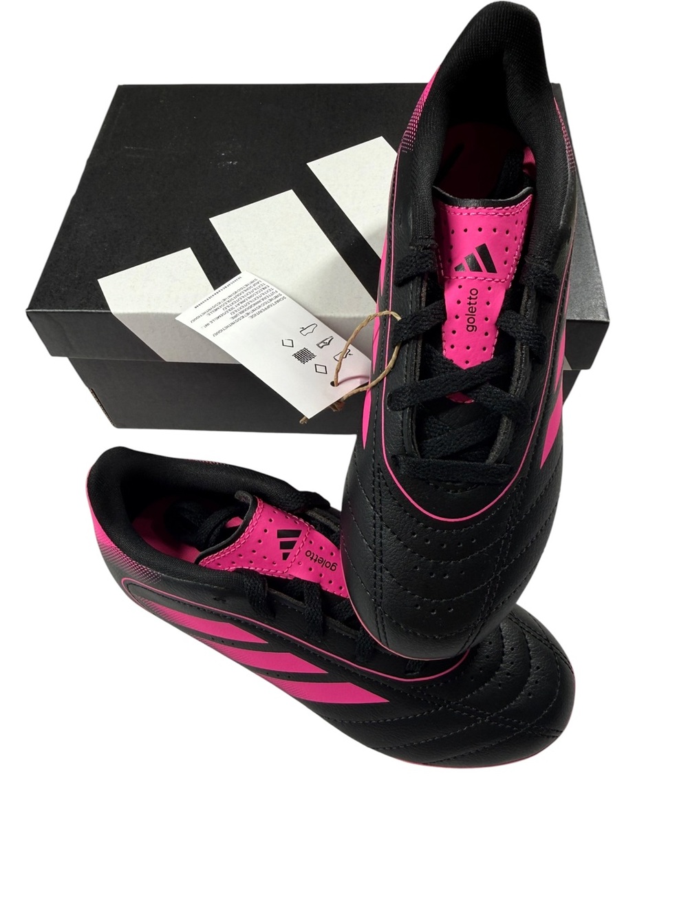 NEW adidas Goletto IX FG/MG Soccer Cleats Kids 13.5K Black Pink NWT
